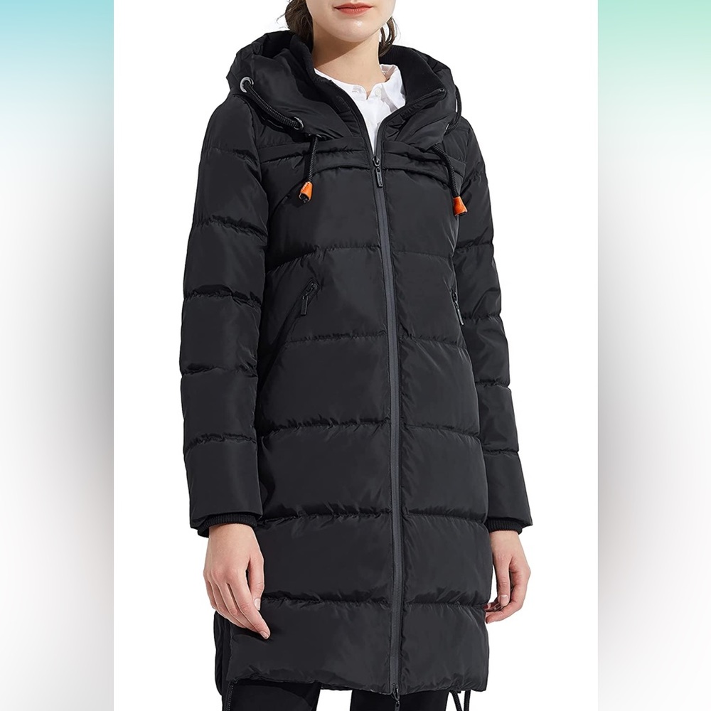 Orolay W’s Down Parka Coat Hooded Puffer Long Jacket with Pocket Black XXL